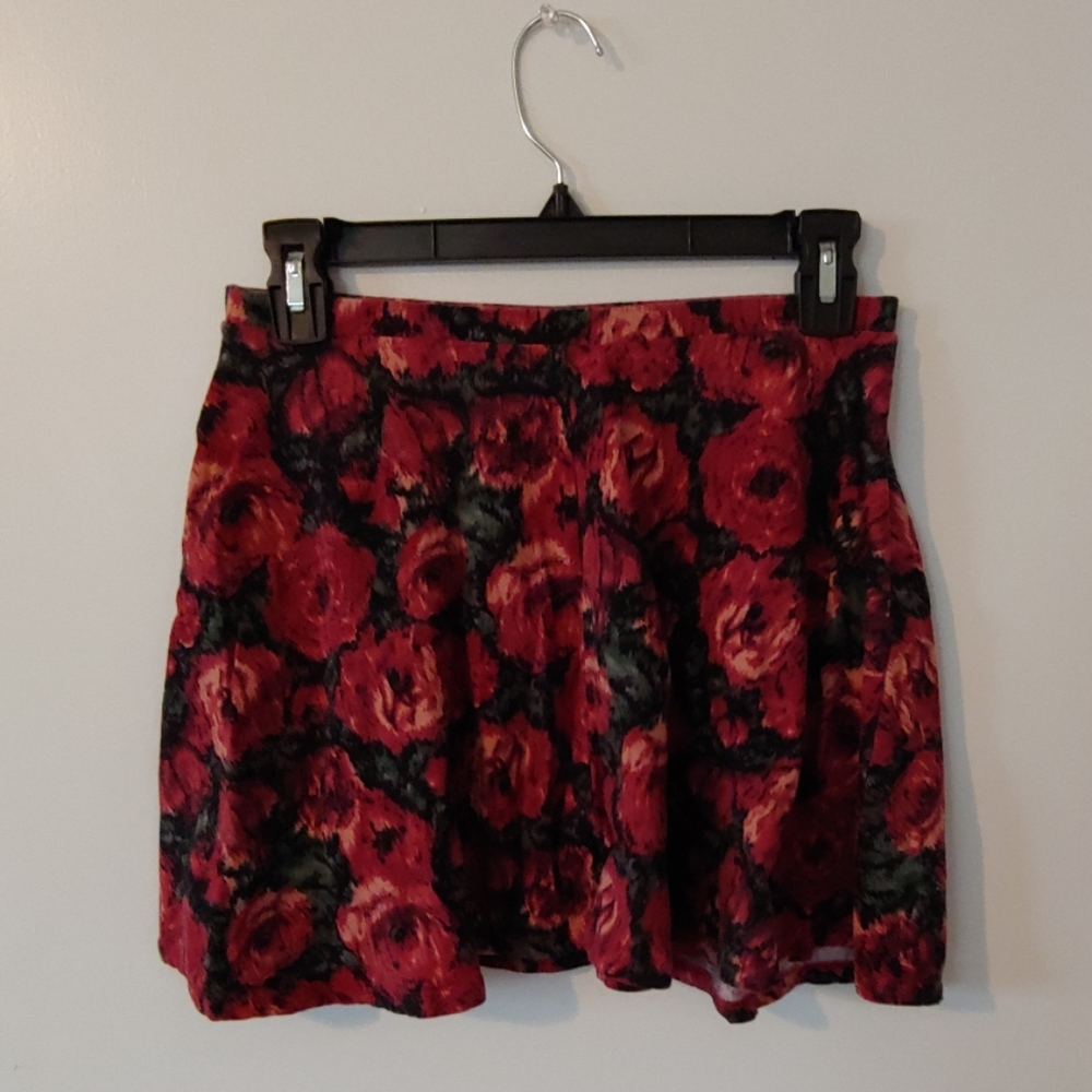 Green and Red Floral Skater Skirt